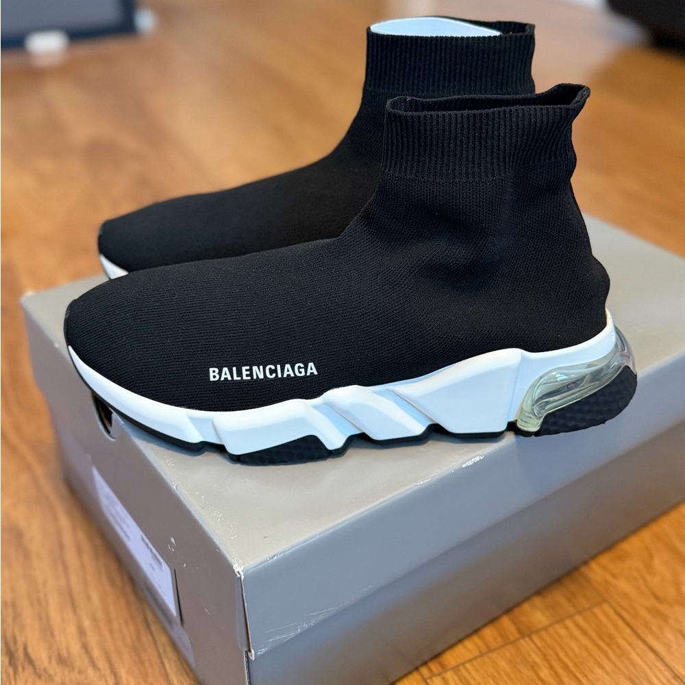 Balenciaga Black and White Speed LT Sneakers